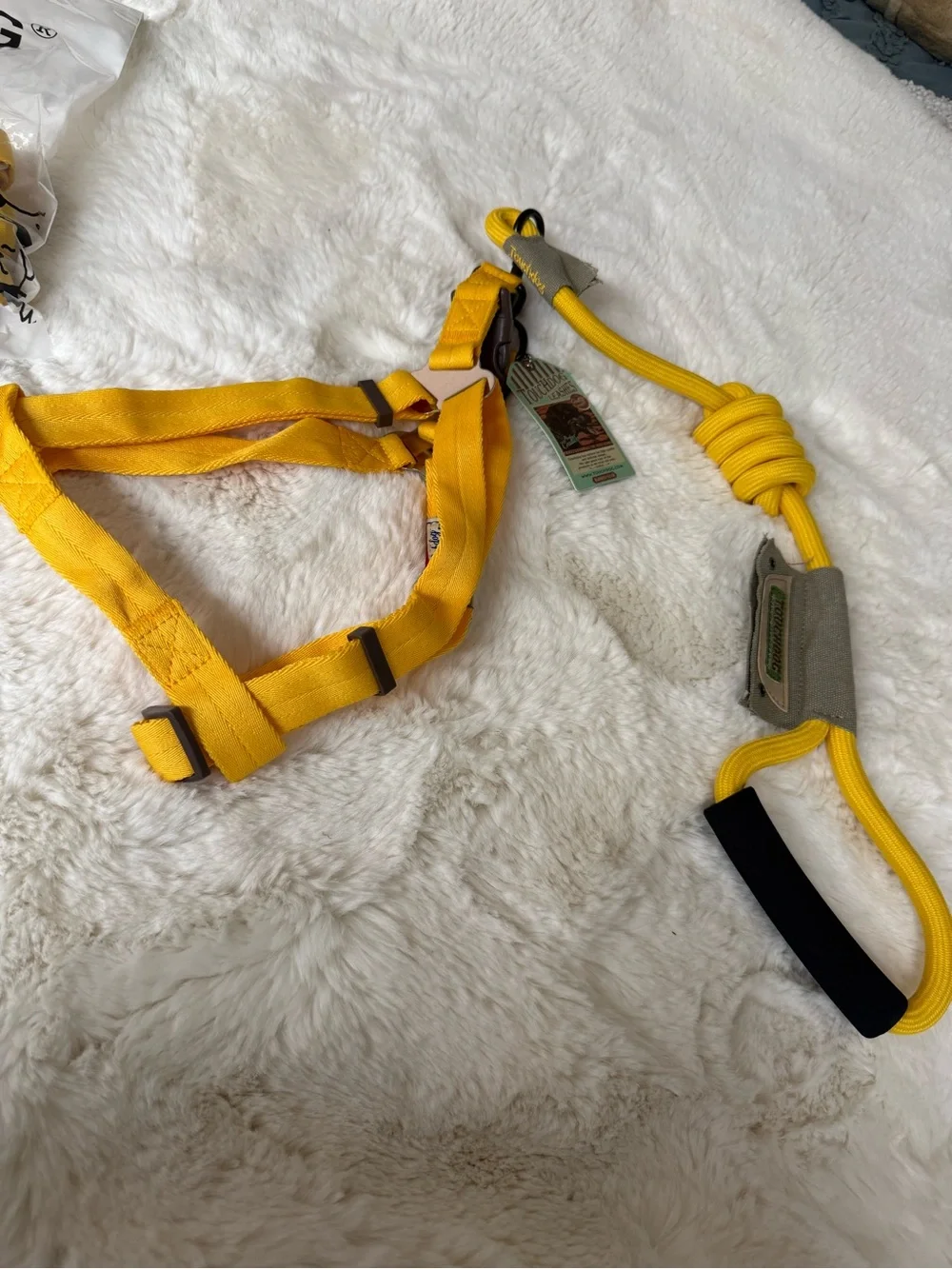 Large Bright Yellow Dog Harness and Rope Leash Set